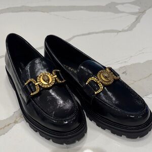 Kurt Geiger London Patent Leather Loafers with Gold Medallion Hardware EUR 41